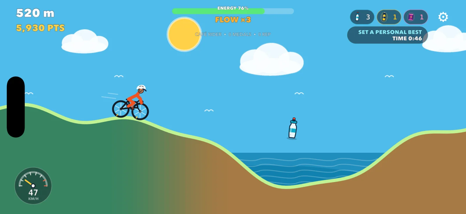 A cyclist carrying speed over the Coastal Rollers stage